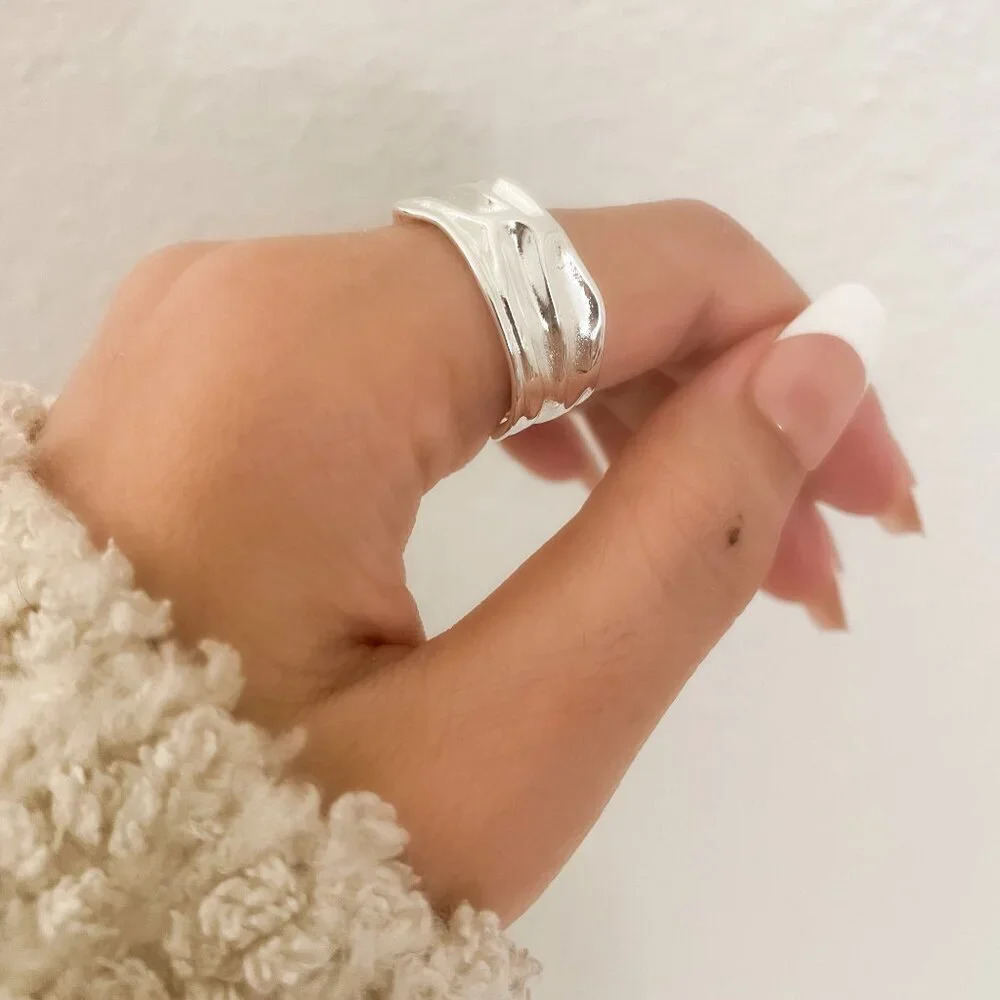 925 Sterling Silver Chunky Ring Thick Ring Band Wavy Ring Textured Ring - Picture 3 of 11
